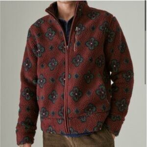 NWT Lucky Brand Print High Pile Fleece Jacket in Red Multi